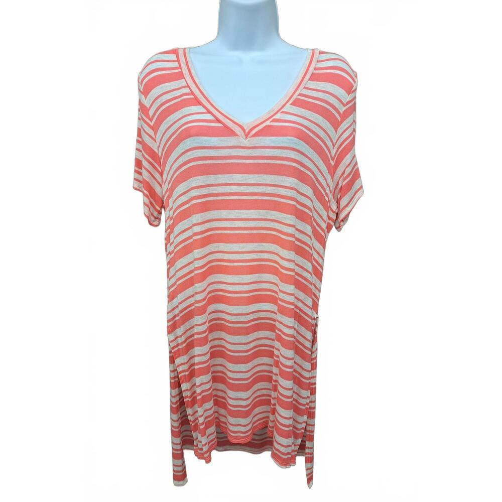 NEW ZENOBIA women's coral stripes long tee in orange